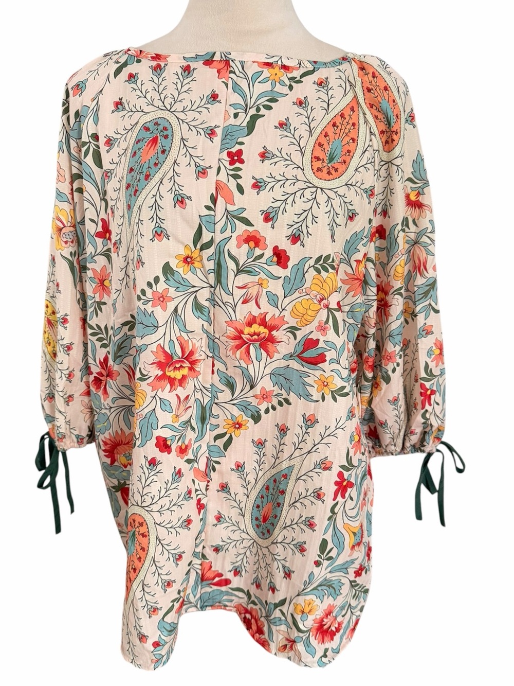 XL Floral Paisley Tie-Sleeve Women’s Top Cream CherryBetty New with tags Flowy
